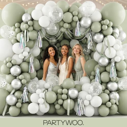 PartyWoo Sage Green Balloons 50pcs Boho Dusty Olive Green Color 12 Inch - Image 5