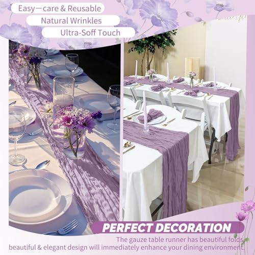 4 Pack Purple Cheesecloth Table Runner 17x108 Inches Boho Home Decor - Image 6