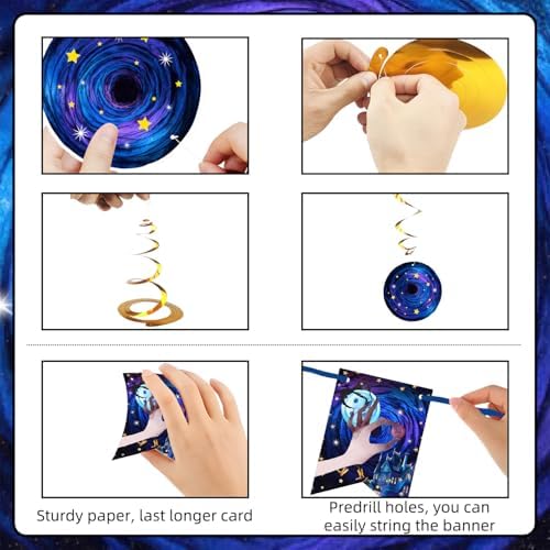 40Pcs Horror Birthday Party Decorations Blue Purple Theme Birthday Party Supplies Including Banner Hanging Swirls Balloons Backdrop Cake Toppers and Cupcake Toppers for Halloween Parties Decorations - Image 4