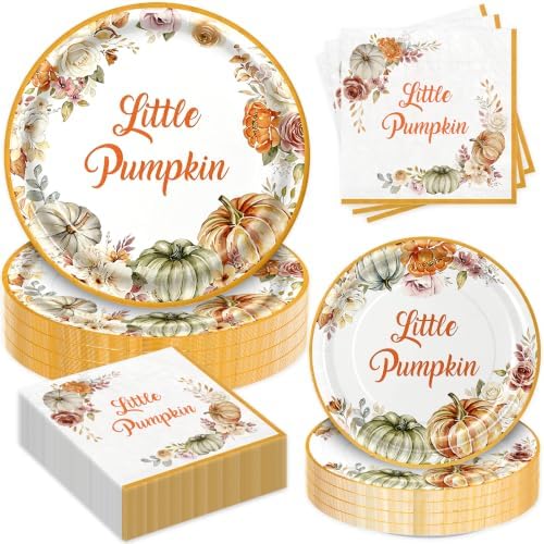 180Pcs Little Pumpkin Baby Shower Plates and Napkins Set,Serves 60 by Dhnvcud