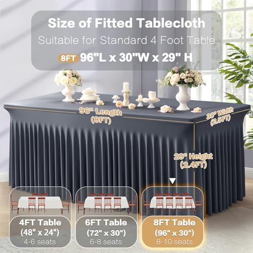 Shillance 2 Packs Grey Spandex Tableclothes for 8 Foot Rectangle Table, Spandex Table Covers 8FT Stretch Table Skirts Wrinkle Free Fitted Table Cloth for Event, Wedding, Banquet & Parties - Image 3