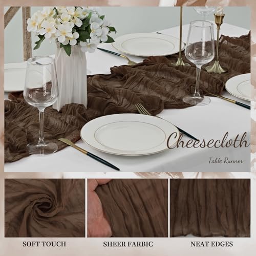 10FT 12 Pack Brown Cheesecloth Table Runner 20 x 120 Inch Long Boho Fabric Rustic Cheese Cloth Table Runner for Wedding Bridal Shower Baby Shower Gauze Sheer Birthday Party Table Decorations - Image 3