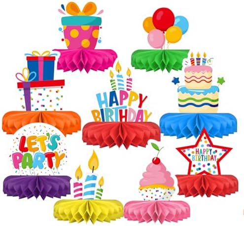 Happy Birthday Decorations Set - Colorful Themed Honeycomb Centerpiece, Table Decoration for Kids' Birthday Party Supplies by Gatherfun