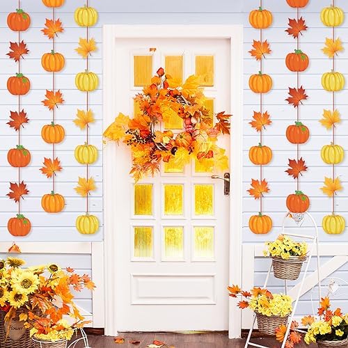 Ceenna 9 Pcs Fall Hanging Garlands, Maple Leaf and Pumpkin Decorations - Image 5