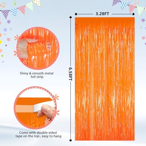 GCB 2Pack Orange Foil Fringe Curtains Backdrop, Halloween Party Streamers - Image 3