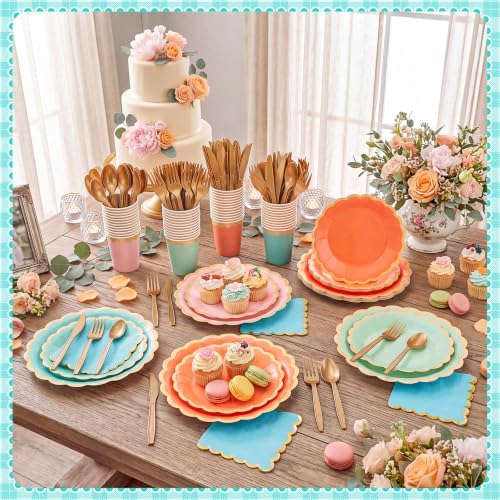 Mimorou 169 Pcs Tropical Coral Plates and Napkins Party Supplies for 24 - Image 2