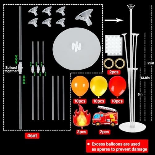Naozinebi 4 Sets Fire Truck Birthday Party Balloons Stand Kit Party Decor - Image 2