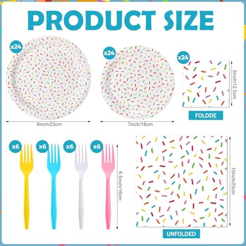 Newtay 96 Pcs Donut Plates Napkins Sprinkles Birthday Party Tableware Set - Image 2