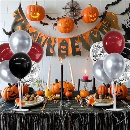 TONIFUL 4 Set Burgundy Red Black Silver Balloon Stand Centerpiece for Table - Image 6