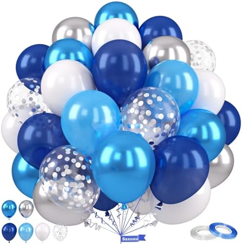 Blue Silver Balloons for Boys Baby Shower Gender Reveal Mens Birthday Party by Saxuxu