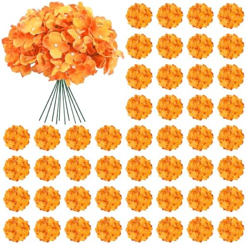 Auihiay 64Pcs Fall Hydrangea Artificial Flowers, Orange Faux Hydrangeas by Auihiay