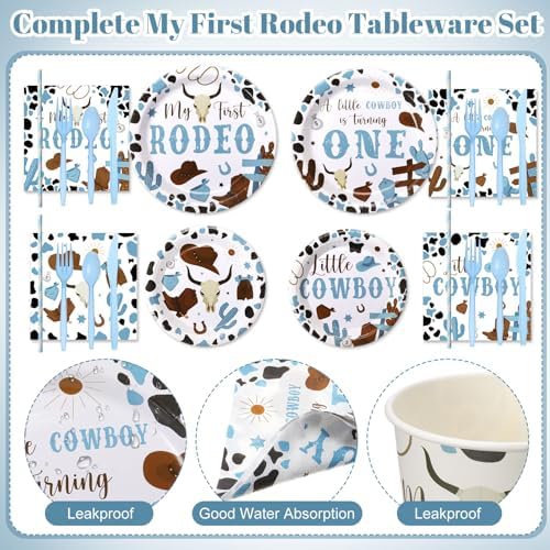 450 Pcs My First Rodeo Birthday Tableware Set, Serve 50, Blue - Image 3