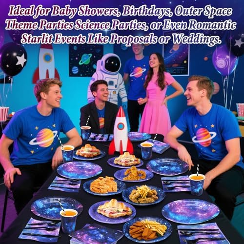 450 Pcs Space Galaxy Tableware Set, Serve 50, Blue Purple - Image 4