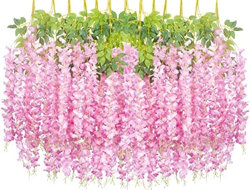 AITISOR 24 Pack Artificial Fake Wisteria Vine Ratta (3.75 Feet) Hanging Garland Silk Flowers String Home Party Wedding Decor(Pink) by AITISOR