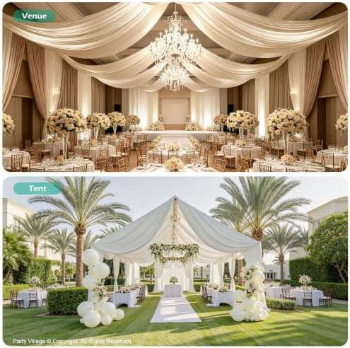 10 Panels 5ft(W) x 20ft(L) Ivory Ceiling Drapes for Wedding Parties - Image 5