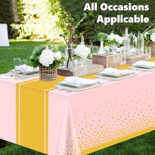 LANLISA Pink and Gold Tablecloth Party Decorations 12 Pack, Disposable Plastic Table Cloths for Baby Shower Birthday Wedding Party Decor - Image 2