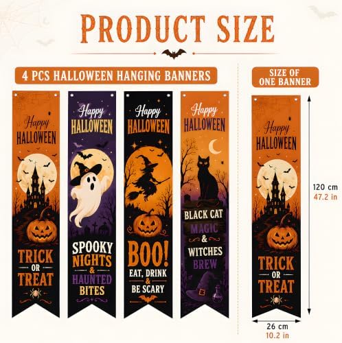 Halloween Decorations - 4 PCS Vertical Happy Halloween Hanging Banners - Image 3