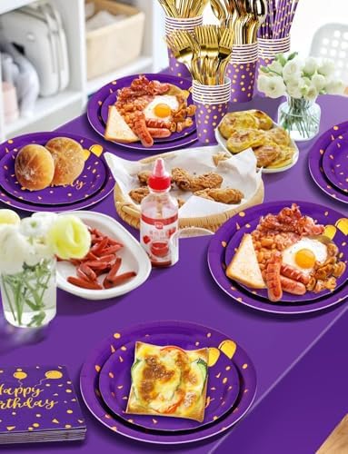 Nkaiso 161 Pcs Purple Gold Birthday Plates and Napkins Set -20 Serves - Image 5