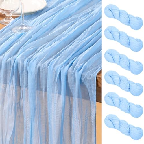 DeZerlor Baby Blue Cheesecloth Table Runners 6 Pack Summer Boho Runners by DeZerlor