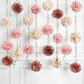 Dusty Pink Party Decorations Rose Gold Dusty Pink Beige Tissue Paper Flowers Pom Pom with Leaf Ribbon Hanging Garland Streamer for Birthday Wedding Shower Bridal Shower Engagement Party Supplies by pinkblume