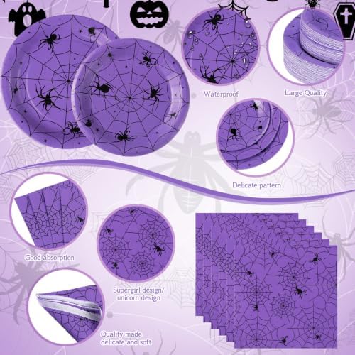 Funnymoom 452 Pcs Purple Halloween Spiderweb Party Supplies, Serve 50 Guest - Image 3