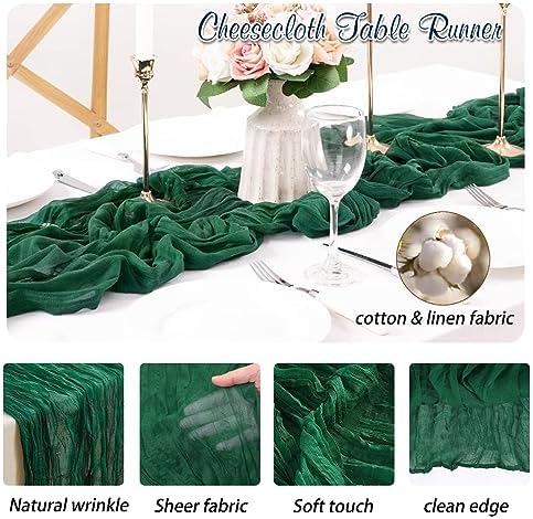 Dark Green Cheesecloth Table Runner 6 Pack 35" Boho Gauze 120 inches Long Runner Rustic Sheer Fabric Bulk for Baby Shower Wedding Bridal Birthday Party Table Decorations - Image 3