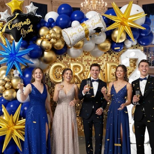 Royal Blue and Gold Graduation Balloons Garland Arch Kit 153Pcs, Graduation Decorations 2026 with Grad Cap, Certificate & Star Foil Balloons for Class of 2026 College High School Prom Supplies - Image 7