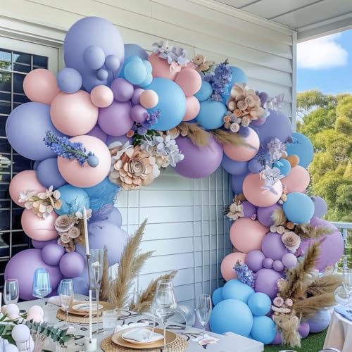 Pink Blue Purple Balloon Garland Double Stuffed Lavender Lilac Dusty Blue Pastel Balloon Arch Kit For Baby Shower Gender Reveal Baptism Birthday Party Decoration - Image 6