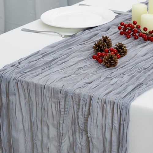 1 Pack Grey Cheesecloth Table Runner 120 Inch Boho Wedding Decor by Fixwal
