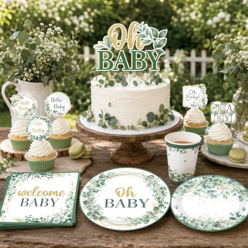 286Pcs Sage Green Baby Shower Decorations Kit, Gender Neutral Party Supplies with Balloon Arch, Backdrop, Plates, Napkins, Sash, Letter Boxes, Tablecloth, Serves 20 - Image 4