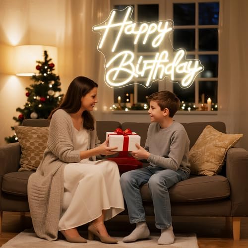 Happy Birthday Neon Sign for Wall Decor, LED Happy Birthday Light Up Sign, Dimmable LED Birthday Neon Light for Birthday Party Decorations Backdrop, Warm White - Image 6