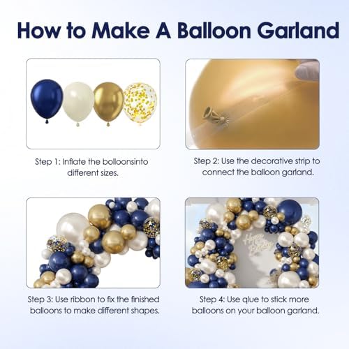 Navy Blue Gold White Balloon Arch Kit 129 Pcs Double Stuffed - Image 7