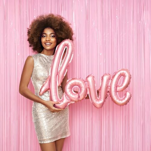 4 Packs Pastel Pink Foil Fringe Curtain, Baby Pink Metallic Tinsel Backdrop for Birthday, Wedding, Baby Shower, Princess Bachelorette Cowgirl Bow Party Decorations Supplies - Image 7