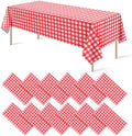 12 Pack Red and White Plastic Checkered Tablecloth, Premium Decorative Disposable Red Gingham Plaid Table Cloths for Parties, Rectangle Party Table Cover for Picnic Farm Birthday Wedding, 54x108 Inch by RAGNHILD
