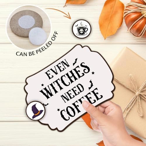 Halloween Table Sign 5x7 Inch Decor, Rustic Party Centerpiece with Metal Stand & 2 DIY Stickable Wood Decor, Even Witches Need Coffee Table Decoration for Home & Party Display - B07 - Image 4