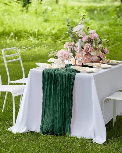 Pureegg 2 Pack Cheesecloth Table Runner 120 Inch Emerald Green - Image 7