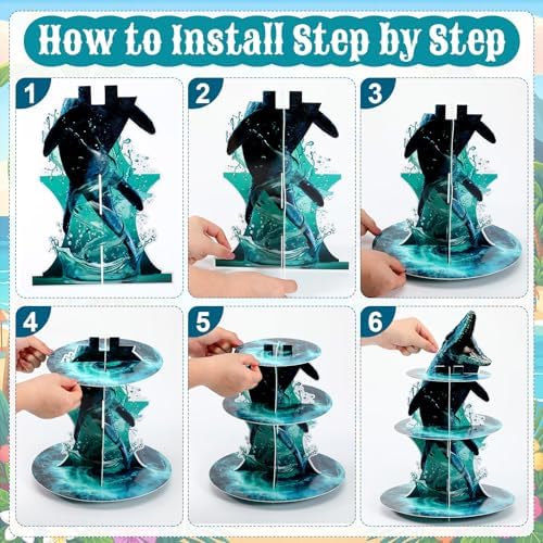 3 Tier Dinosaur Party Decoration Mosasaurus Dinosaur Cupcake Stand - Image 4