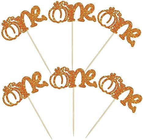 24Pcs Pumpkin One Cupcake Toppers Glitter First Birthday Pumpkin Cupcake Picks for Fall Theme Baby Shower Kids 1st Birthday Party Cake Decorations Supplies Orange - Image 3