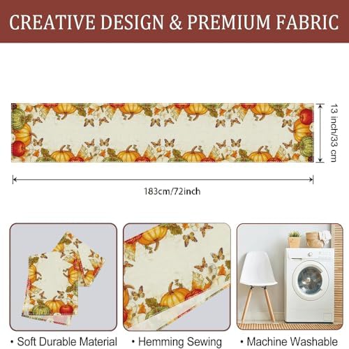 Vintage Buffalo Plaid Table Runner 13x72 Inch - Fall Harvest Decor with Pumpkins Mushrooms Birdhouse Leaves, Seasonal Indoor Outdoor Kitchen Dining Table Decoration for Home Party - Image 7