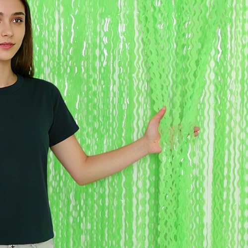 4 Pack Wavy Green Tinsel Backdrop Curtain - 3.3 ft x 6.6 ft Green Foil Fringe Curtains Photo Booth Prop Backdrop Streamer Birthday Party Decor - Image 3