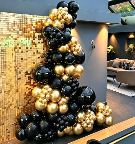 Black and Gold Balloons, 50Pcs 12 Inch Black Gold Confetti Balloons with Ribbons for Birthday,Graduation,New Years,Wedding,Engagement Party Decorations - Image 3