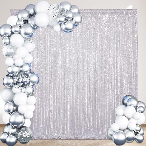 Silver Sequin Backdrop Curtains-2 Panels 4FTx8FT Silver Backdrop for Valentines Day, Glitter Party Decorations Background Drapes for Wedding Birthday Anniversary Graduation Photo Booth Decor - Image 5