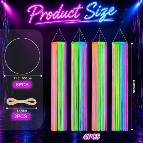 4 Pack Glow in The Dark Party Supply Neon Blacklight Streamer, 6 Color - Image 2