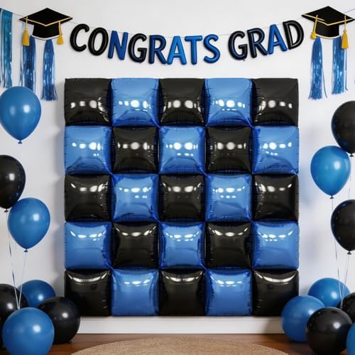 Black Blue Square Foil Balloon Wall,25Pcs Double Sided Foil Balloons - Image 5