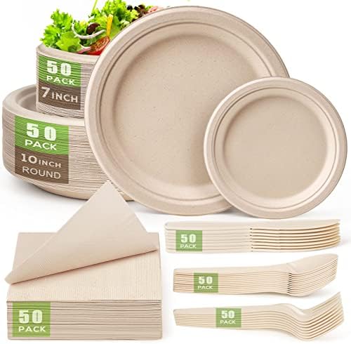 Gezond Compostable Paper Plates Set 300 PCS Disposable Plates 10 Inch by Gezond%C2%AE