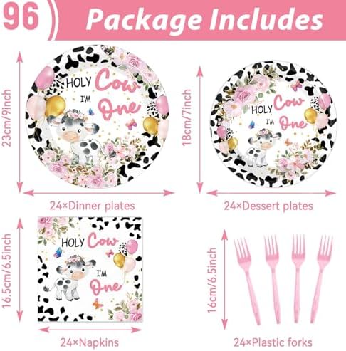gisgfim 96Pcs Holy Cow Party Supplies Paper Plates Napkins Cow Party Decor - Image 2