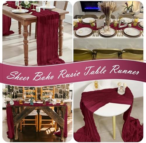 30 Pack Burgundy Cheesecloth Table Runner 17 x 108 inch Cheese Cloth Table Runners 9ft Burgundy Table Runner Rustic Romantic Sheer Gauze Runner for Wedding Party Baby Shower Table Decoration - Image 7