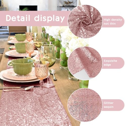 10 Packs 12 x 72 inches Sequin Table Runner, Rose Gold Glitter Table Runner for Birthday Party Supplies Wedding Engagement Baby Shower Holiday Celebration Event Decorations - Image 3
