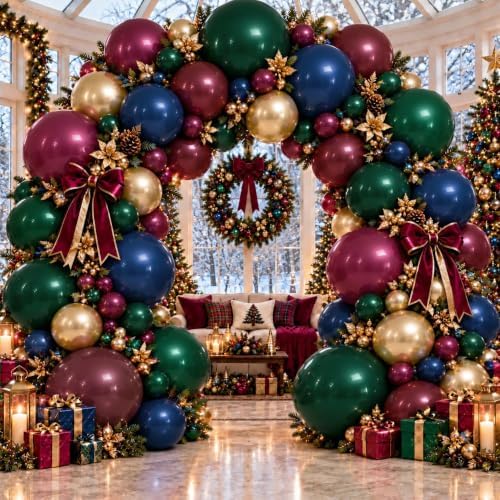 Red Blue Green Balloon Arch Double Stuffed Dark Emerald Green Burgundy Gold Balloon Garland Kit for Christmas New Year Gothic Halloween Birthday Wedding Anniversary Party Decorations by Aurovia