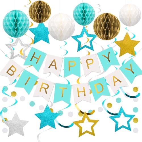 meowtastic Birthday Decorations Happy Birthday Banner with Honeycomb Balls by meowtastic%C2%AE%E2%80%94Idealforyourparty
